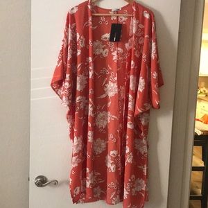 Orange floral kimono long cardigan